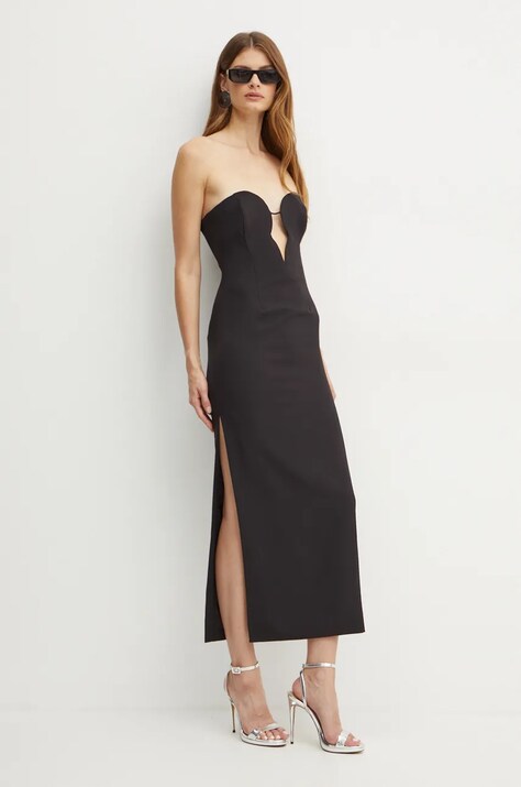 Bardot rochie ELENI culoarea negru, midi, mulată, 57941DB