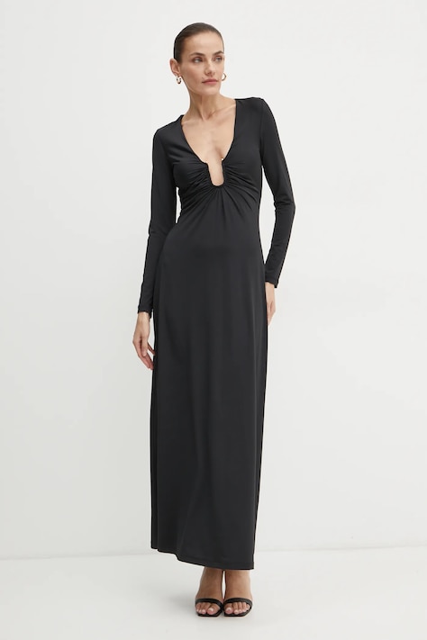 Bardot rochie REMMY culoarea negru, maxi, evazată, 59475DB