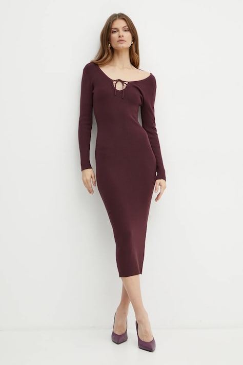 Bardot rochie VERONA culoarea bordo, maxi, mulată, 59529DB