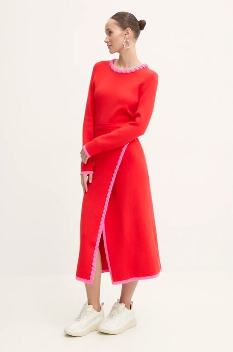 Never Fully Dressed sukienka Sydney Wrap Dress kolor czerwony midi rozkloszowana NFDKN533