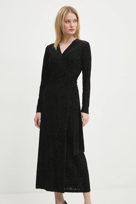 Never Fully Dressed rochie Willow Wrap Dress culoarea negru, maxi, dreaptă, NFDDR1685