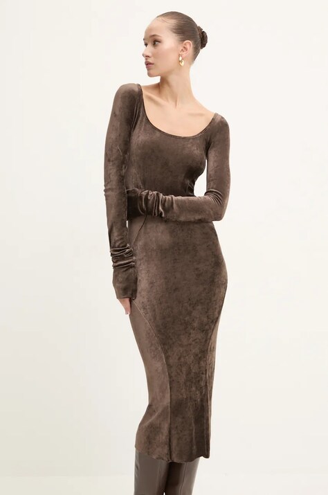 Rick Owens Lilies rochie de catifea culoarea maro, maxi, mulată, LI02D5532VSTET2