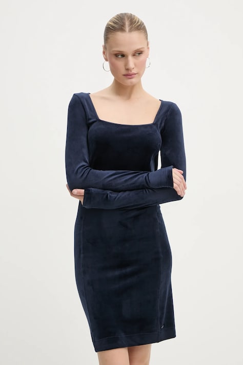 Zamatové šaty G-Star tmavomodrá farba, mini, priliehavá, D25040-D422