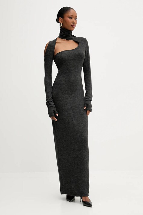 PRESSIAT sukienka kolor szary maxi dopasowana PRE419FW24
