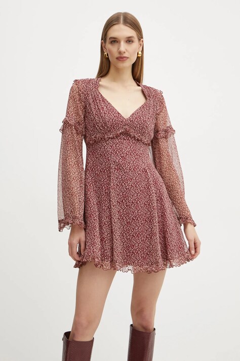 Weekend Max Mara rochie de matase culoarea bordo, mini, evazată, 2425226013600
