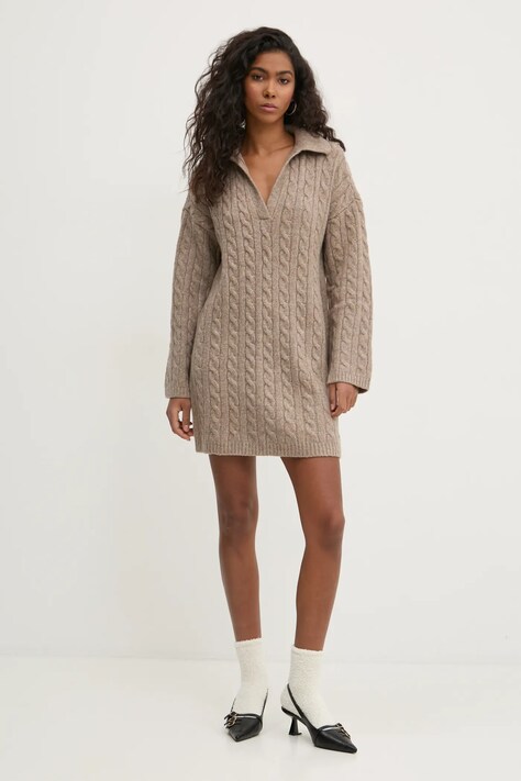 Šaty z vlněné směsi Abercrombie & Fitch béžová barva, mini, oversize, KI159-5097