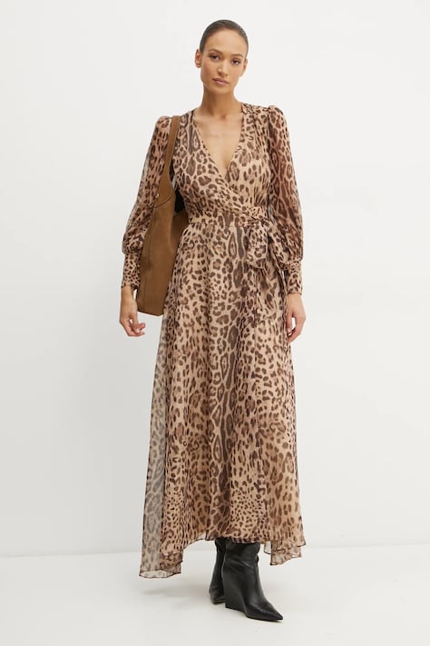 Bardot rochie LUCIANNA culoarea bej, maxi, evazată, 59537DB1