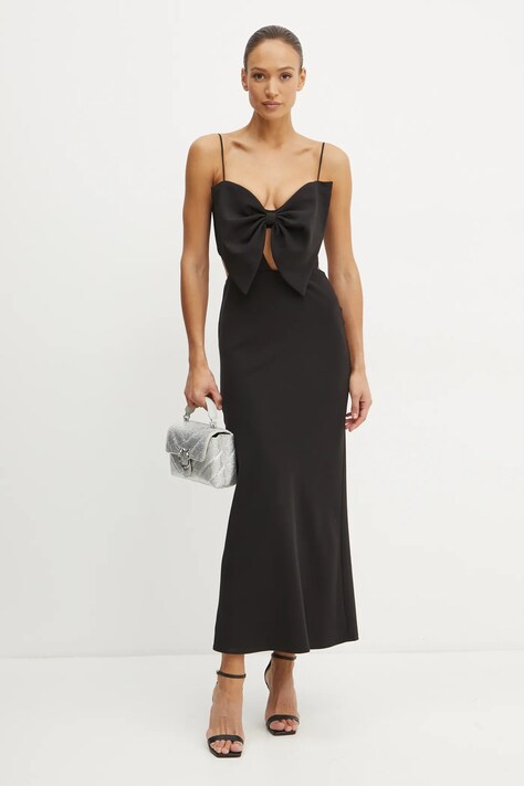 Bardot rochie PAULA culoarea negru, maxi, evazată, 59621DB