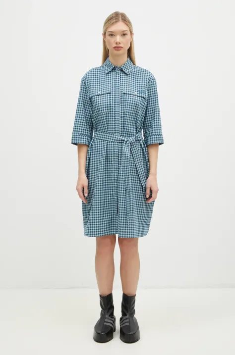 Maison Kitsuné cotton dress Double Pocket blue color NW01620WC5015