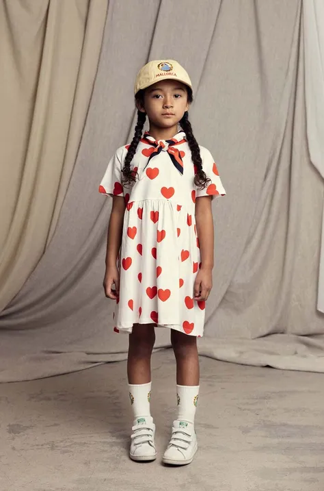Otroška bombažna obleka Mini Rodini Hearts bela barva
