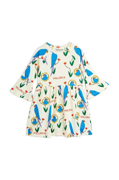 Dievčenské bavlnené šaty Mini Rodini Parrots béžová farba, mini, áčkový strih