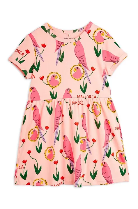 Παιδικό βαμβακερό φόρεμα Mini Rodini Parrots χρώμα: ροζ