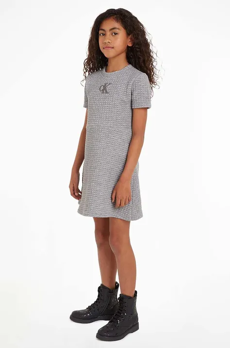 Dievčenské šaty Calvin Klein Jeans šedá farba, mini, áčkový strih, IG0IG02585