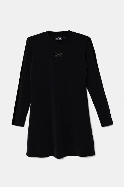 Dievčenské šaty EA7 Emporio Armani čierna farba, mini, áčkový strih, 6DFA02 FJZBZ