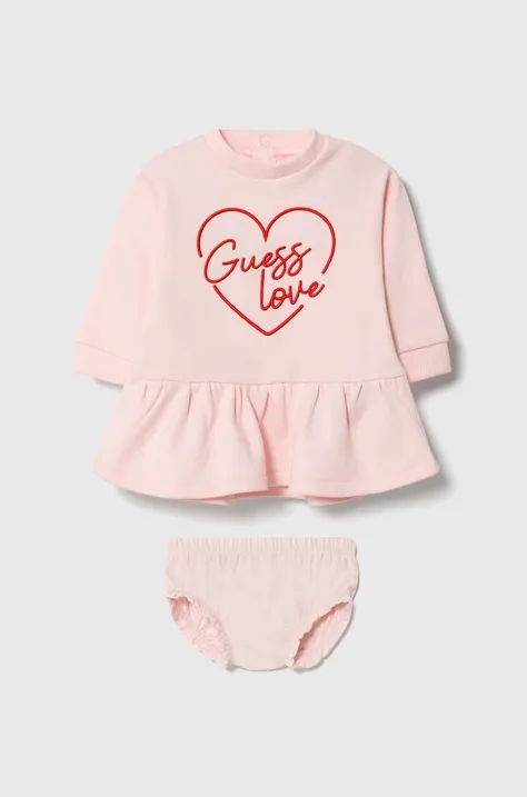 Pamučna haljina za bebe Guess boja: ružičasta, mini, širi se prema dolje, A4YK02 KA6R4