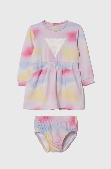 Pamučna haljina za bebe Guess boja: ružičasta, mini, širi se prema dolje, A4YK04 KA6R3