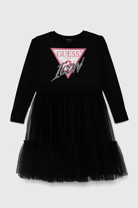 Dievčenské šaty Guess čierna farba, mini, áčkový strih, J4YK06 KB8R0