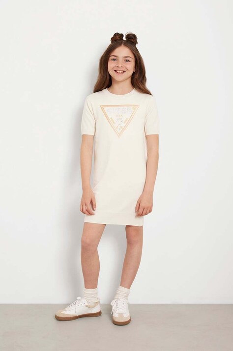 Guess sukienka dziecięca kolor beżowy mini prosta J4YK18 Z2NQ2