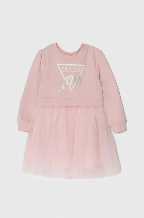 Παιδικό βαμβακερό φόρεμα Guess χρώμα: ροζ, K4YK09 KB8R0