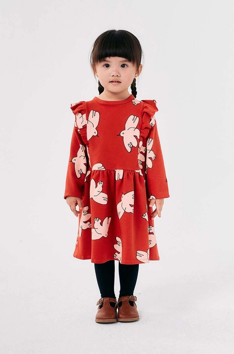 Bobo Choses rochie fete Freedom Bird culoarea rosu, mini, evazati, 224AC108