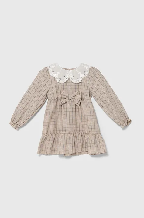 Dětské bavlněné šaty Jamiks BELITA béžová barva, mini, JZH155