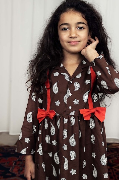 Mini Rodini sukienka bawełniana dziecięca Paisley kolor brązowy mini rozkloszowana 2475010016