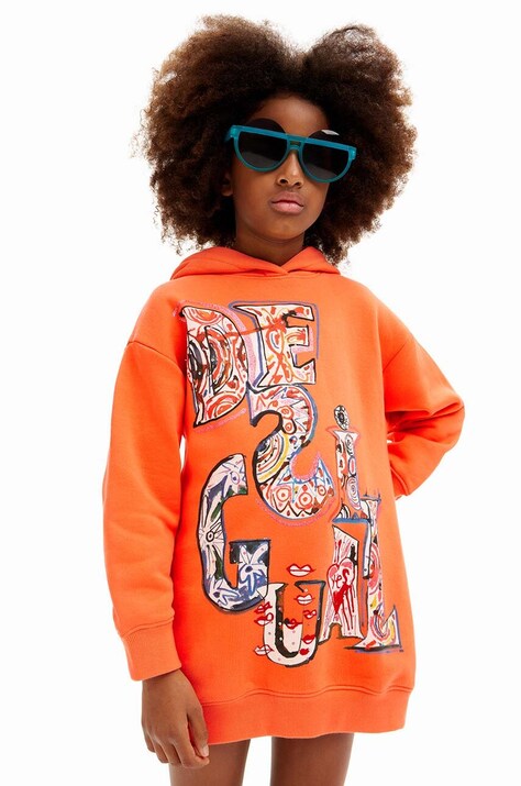 Dievčenské bavlnené šaty Desigual oranžová farba, mini, oversize, 24WGVK15