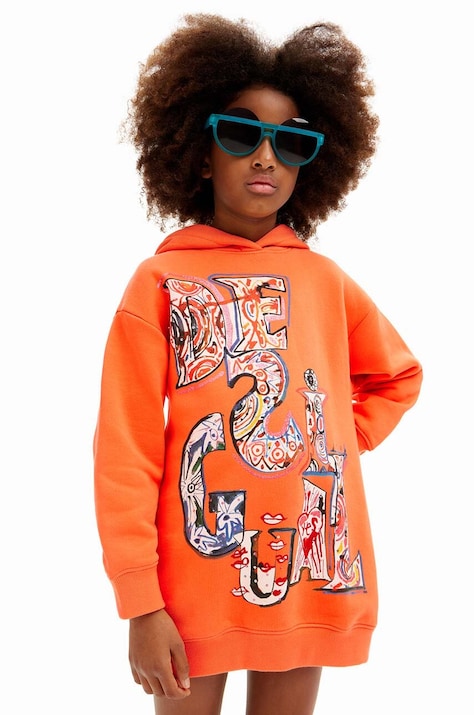 Παιδικό βαμβακερό φόρεμα Desigual χρώμα: πορτοκαλί, 24WGVK15
