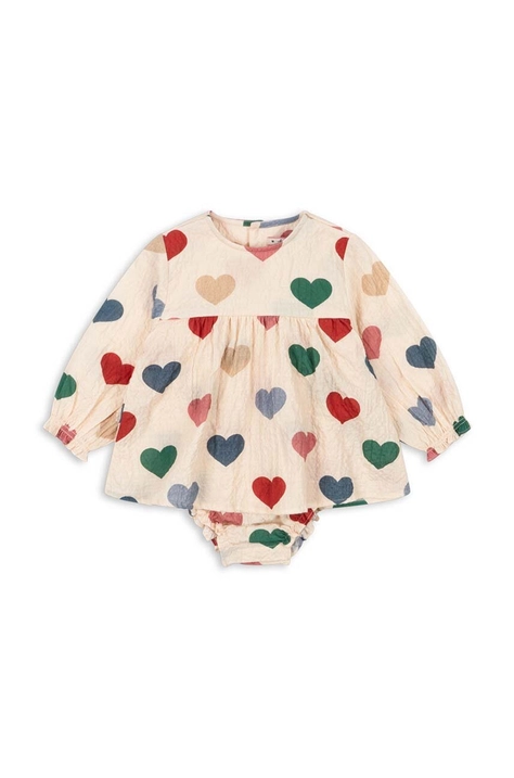 Konges Sløjd rochie bebe ELIN ROMPER GOTS culoarea bej, mini, evazati, KS101498