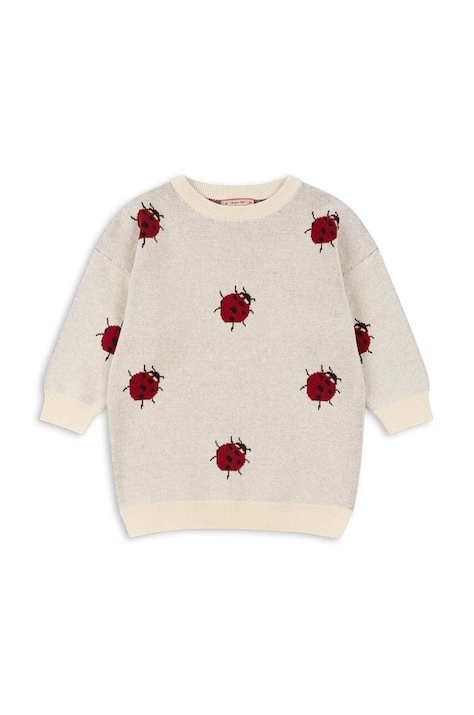 Dievčenské bavlnené šaty Konges Sløjd LAPIS KNIT DRESS béžová farba, mini, rovný strih, KS101553