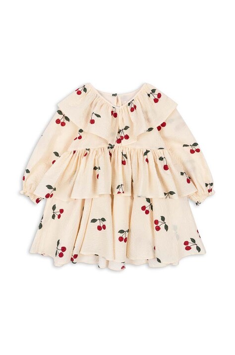Konges Sløjd rochie din bumbac pentru copii LUNELLA DRESS GOTS culoarea bej, mini, evazată, KS101576