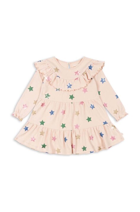 Konges Sløjd rochie din bumbac pentru copii MALLI GLITTER DRESS GOTS culoarea bej, mini, evazată, KS101594