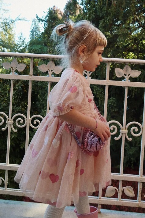Šaty Konges Sløjd TULLIE DRESS ružová farba, mini, áčkový strih, KS101717