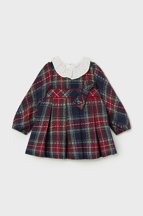 Dievčenské šaty s prímesou vlny Mayoral tmavomodrá farba, mini, áčkový strih, 2903