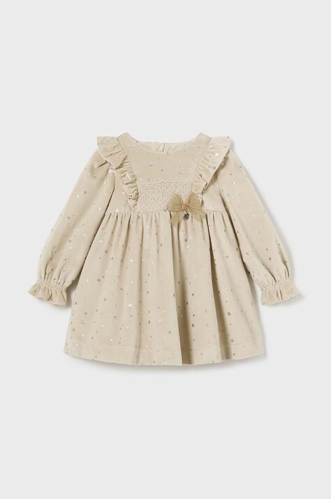 Dievčenské šaty Mayoral béžová farba, mini, áčkový strih, 2904
