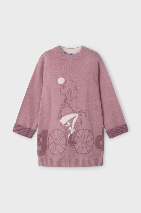 Детска рокля с вълна Mayoral в розово къса със стандартна кройка 4926