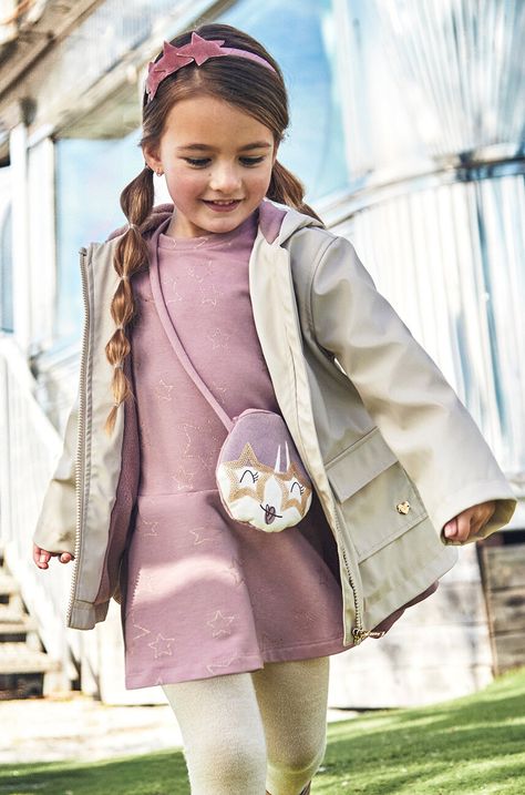 Dievčenské šaty Mayoral ružová farba, mini, áčkový strih, 4931