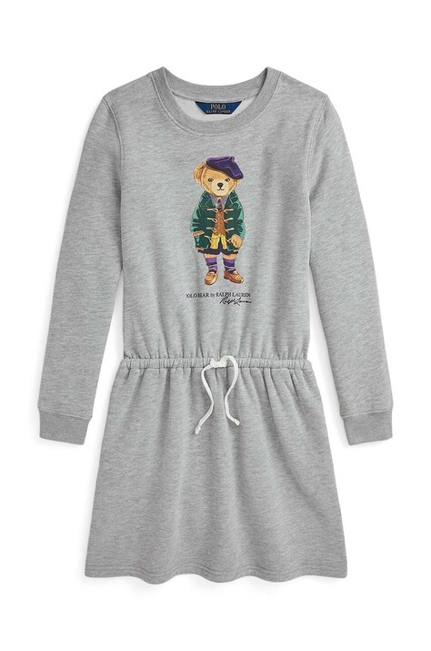 Polo Ralph Lauren rochie fete culoarea gri, mini, evazată, 313951083001