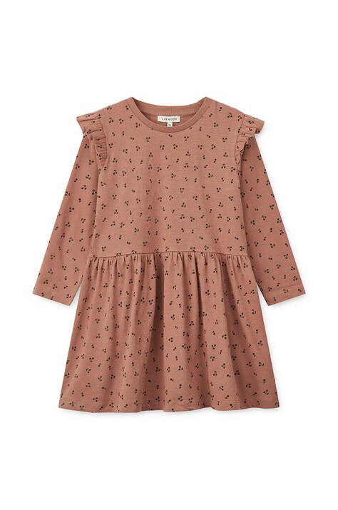 Хлопковое детское платье Liewood Lima Printed Frill Longsleeve Dress цвет розовый mini расклешённое LW19484