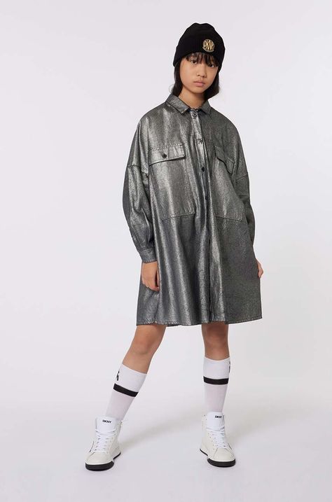 Παιδικό φόρεμα Dkny χρώμα: γκρι, D60263