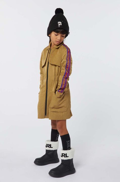 Otroška obleka Karl Lagerfeld bež barva, Z30188