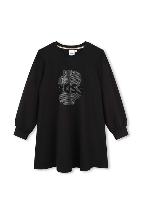 BOSS rochie fete culoarea negru, mini, evazată, J51108