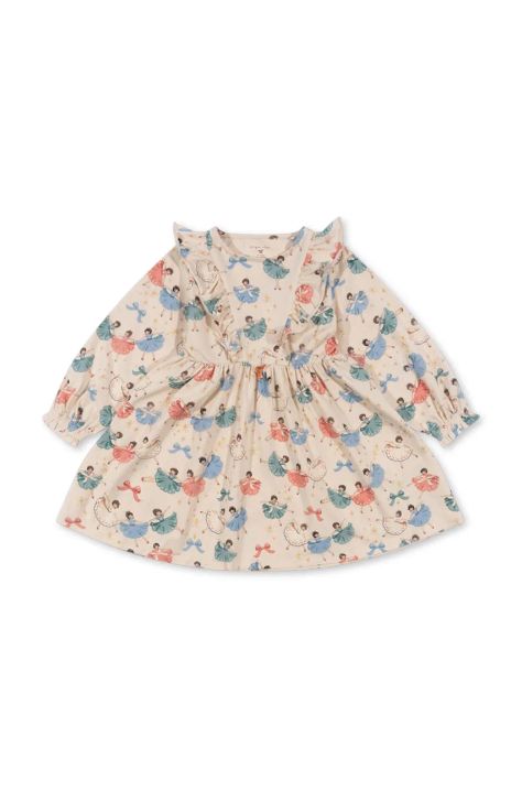 Dievčenské šaty Konges Sløjd BASIC FRILL DRESS GOTS béžová farba, mini, áčkový strih, KS101889