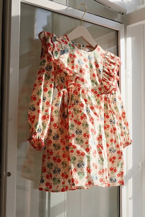 Хлопковое детское платье Konges Sløjd COEUR DRESS GOTS цвет бежевый mini расклешённое KS101933