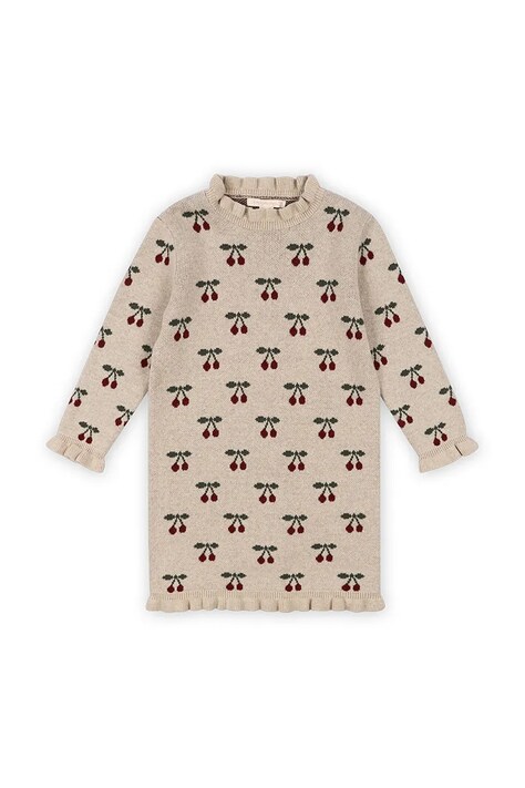 Детска рокля Konges Sløjd SIKA KNIT DRESS в бежово къса със стандартна кройка KS102099