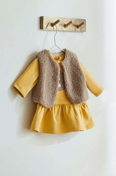 Mayoral Newborn sukienka bawełniana niemowlęca kolor żółty mini rozkloszowana 2807