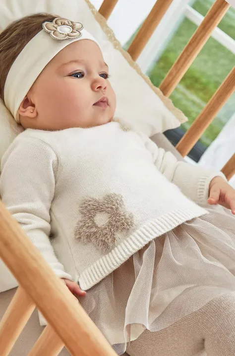 Mayoral Newborn sukienka niemowlęca kolor beżowy mini rozkloszowana 2811