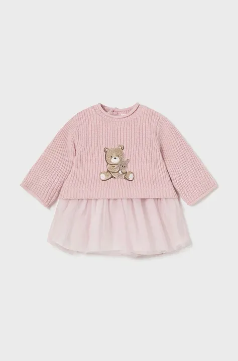 Haljina za bebe Mayoral Newborn boja: ružičasta, mini, širi se prema dolje, 2811