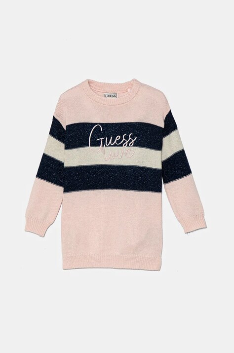 Dievčenské šaty s prímesou vlny Guess ružová farba, midi, oversize, K4BK03 Z2V70