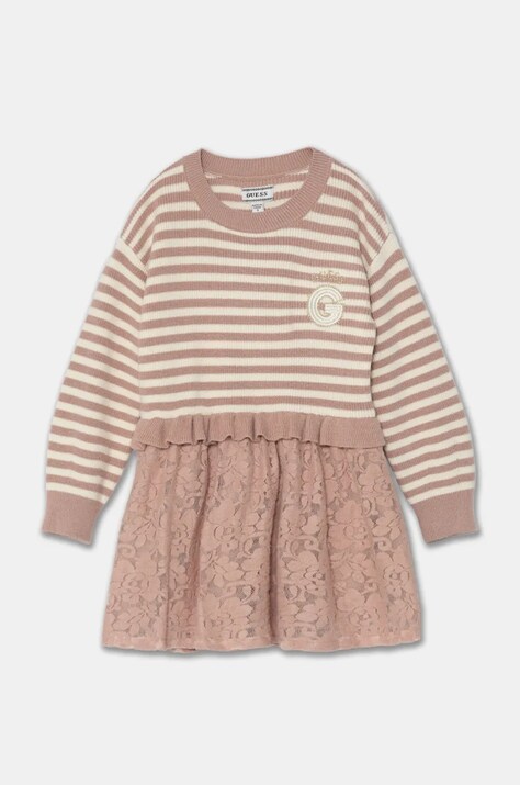 Dievčenské šaty Guess ružová farba, mini, áčkový strih, K4BK13 Z2V42